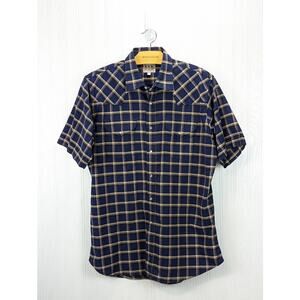 Ely Cattleman Men's Western Shirt Plaid Short Sleeve Pearl Snap Button Up Large